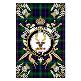 Clan Calder Modern Tartan Crest Black Garden Flag  - Gold Thistle  UA98 Clan Calder Tartan Today